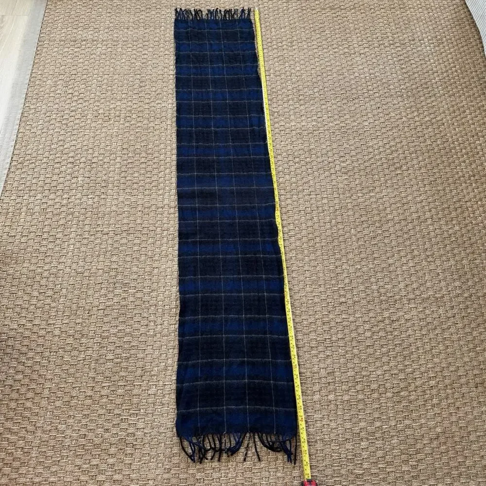 Saks Fifth Avenue 100% Cashmere Blue Plaid Scarf Made In USA